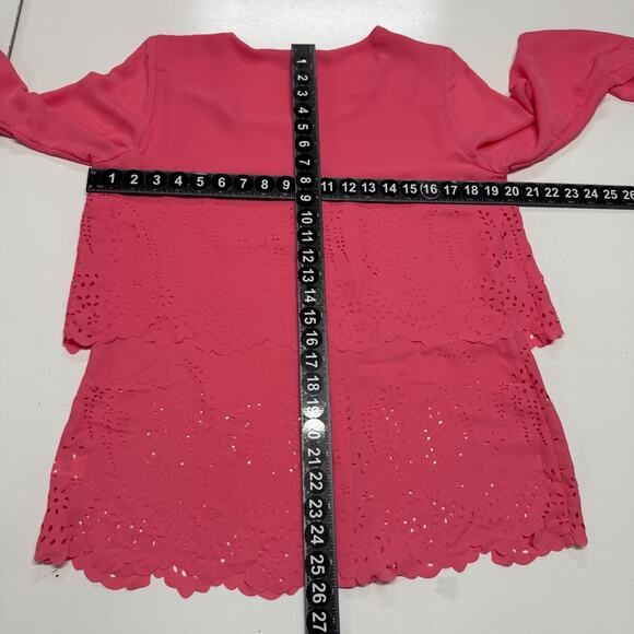 NY Collection Top Womens Medium Pink Tiered Scallops Button Up Career NWT - Picture 3 of 11